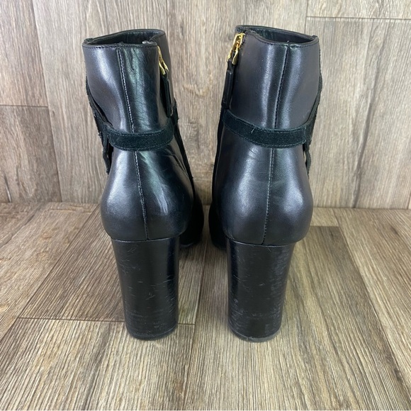 Ralph Lauren Marleigh Womens 11 Black Leather Heeled Booties Ankle Boots Zip Up - Picture 4 of 9